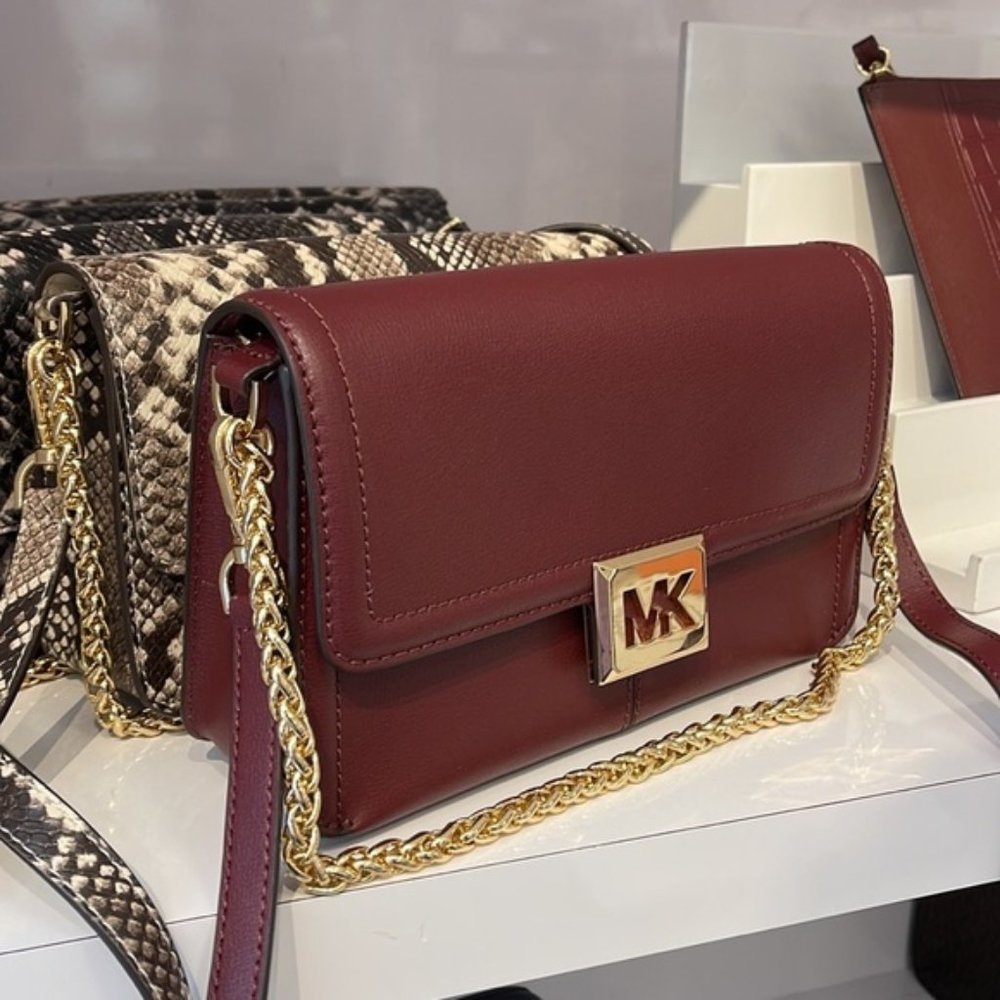 Michael Kors Sonia Medium Leather Shoulder Bag Merlot - Picture 16 of 16